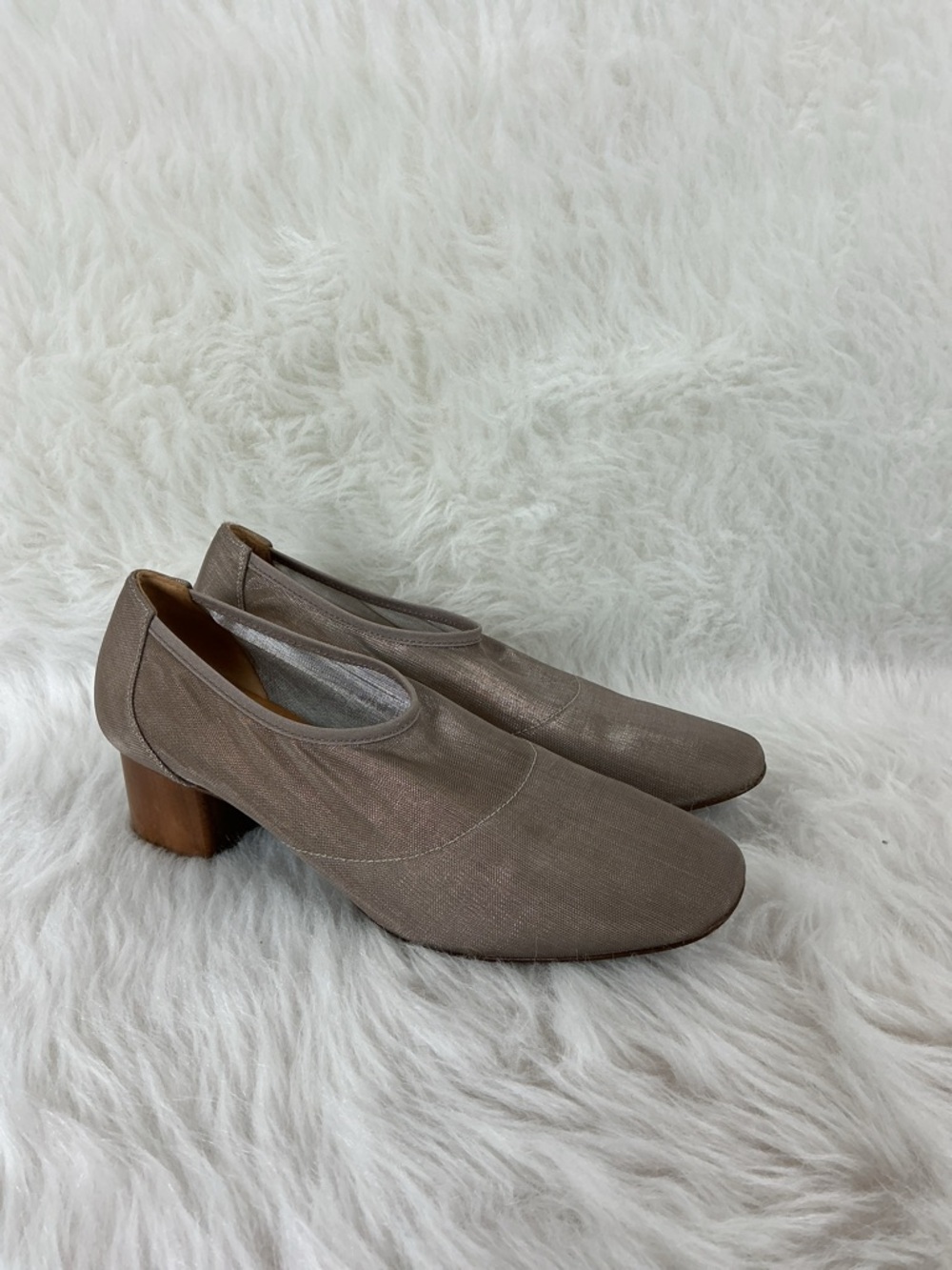 Coclico Gold Metallic Sheer Mesh Square Toe Pumps 38.5 US 8-8.5